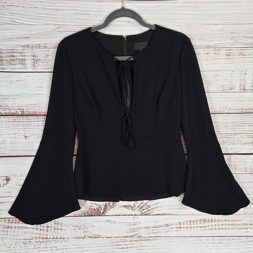 Intermix Black Whimsigoth Flare Sleeve Top S Plunge Neck Witchy Ethereal Neutral
